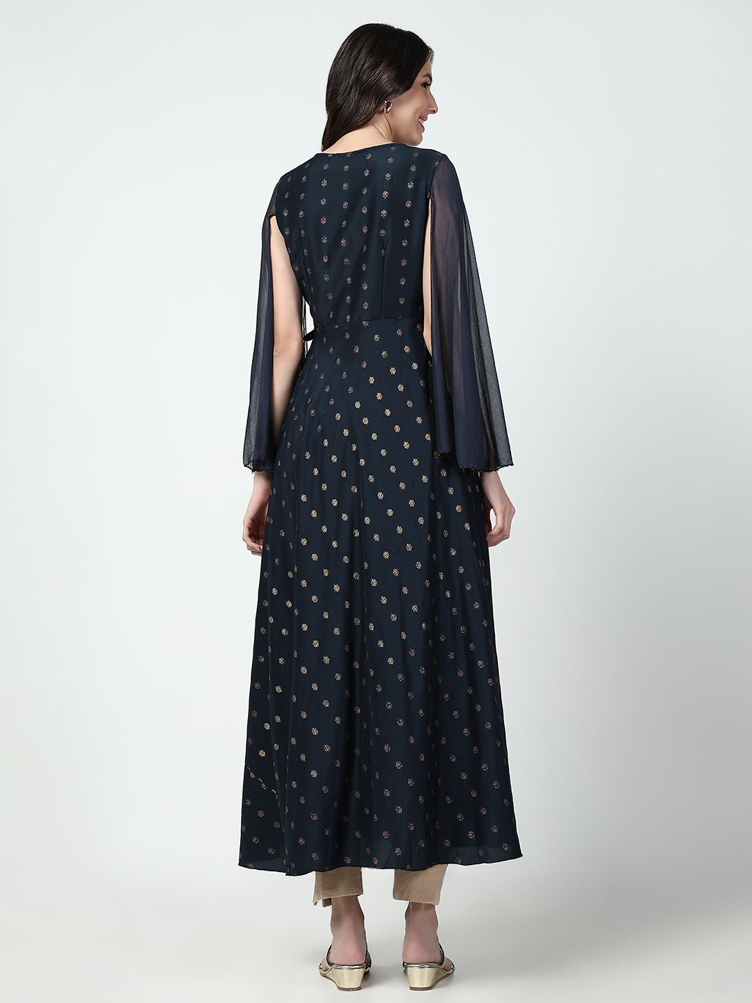 Women's Navy Blue Floral Straight Kurta