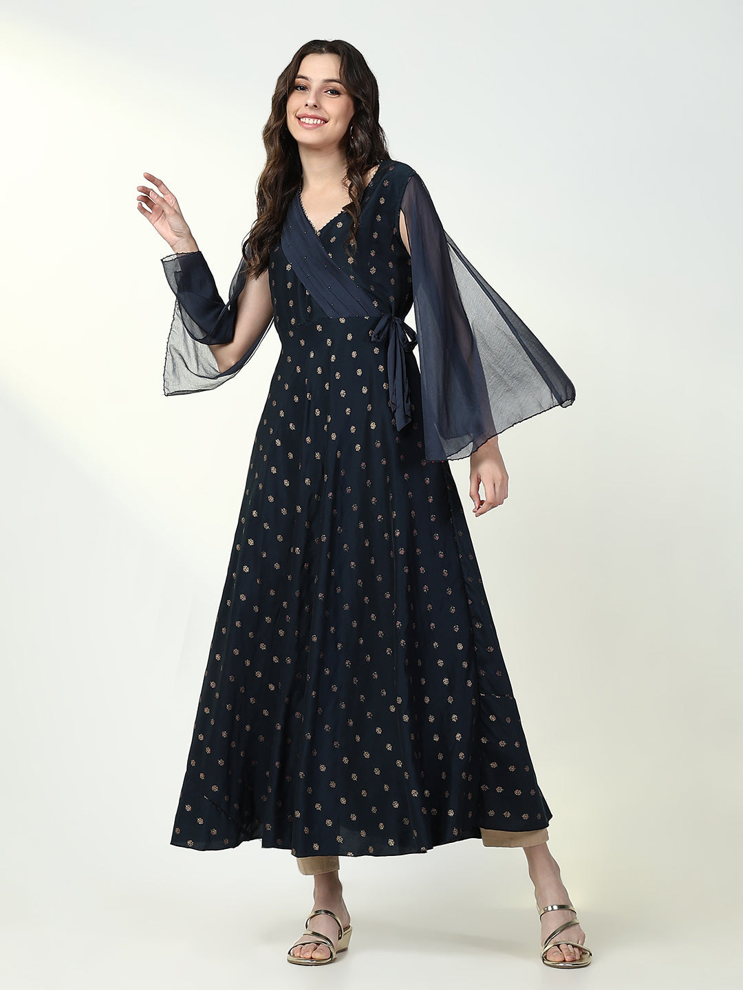 Women's Navy Blue Floral Straight Kurta