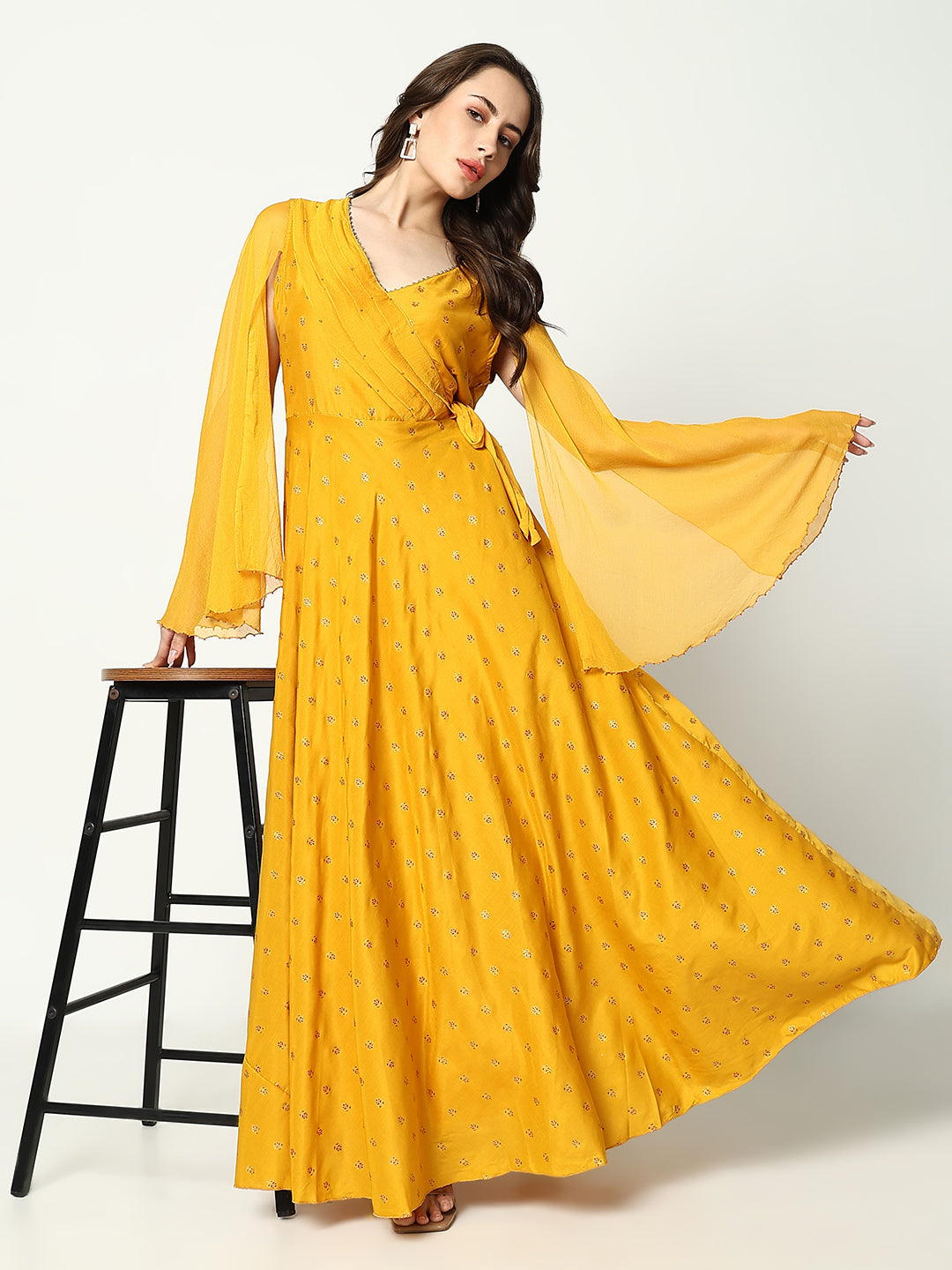 Women's Anarkali Floral Yellow Kurta