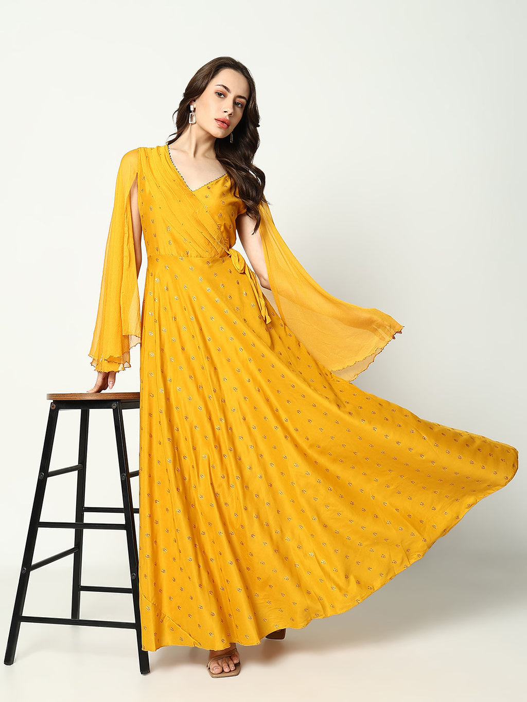 Women's Anarkali Floral Yellow Kurta