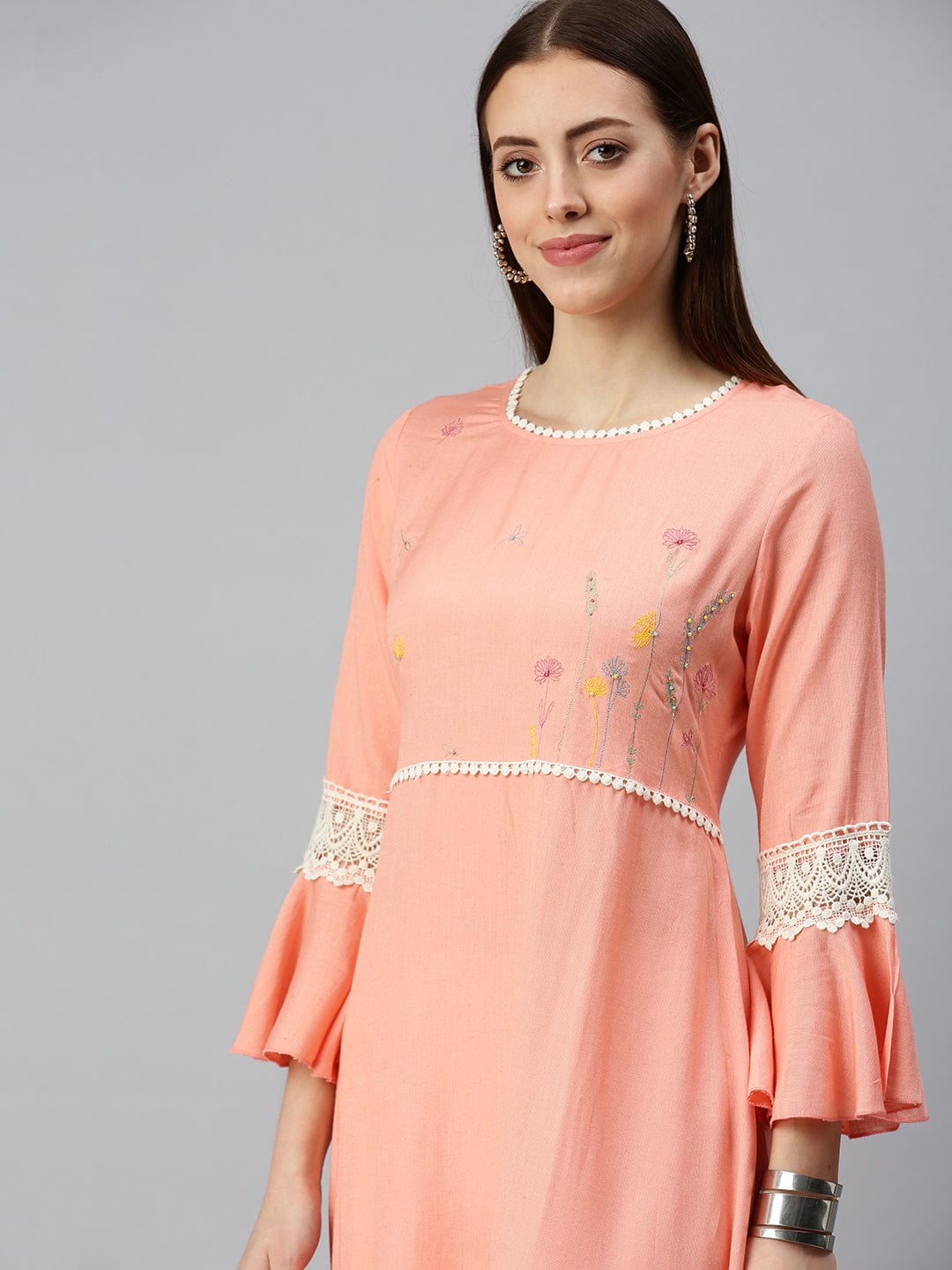 Women's Yoke Design Peach A-Line Kurta