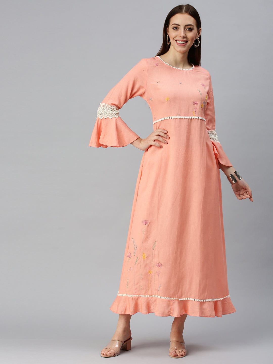 Women's Yoke Design Peach A-Line Kurta