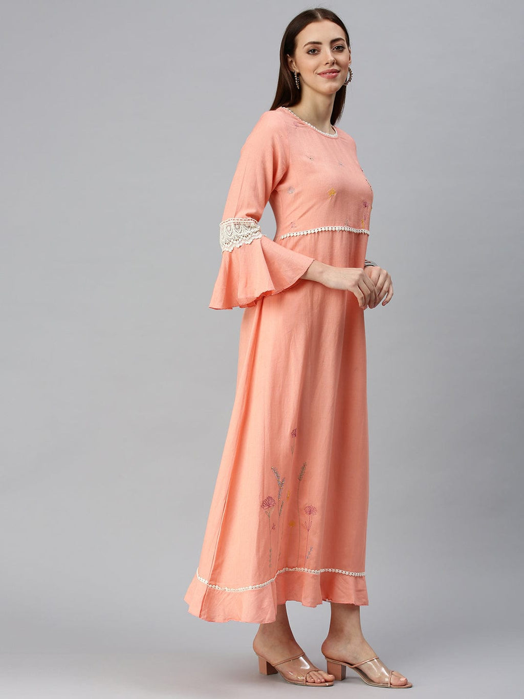 Women's Yoke Design Peach A-Line Kurta
