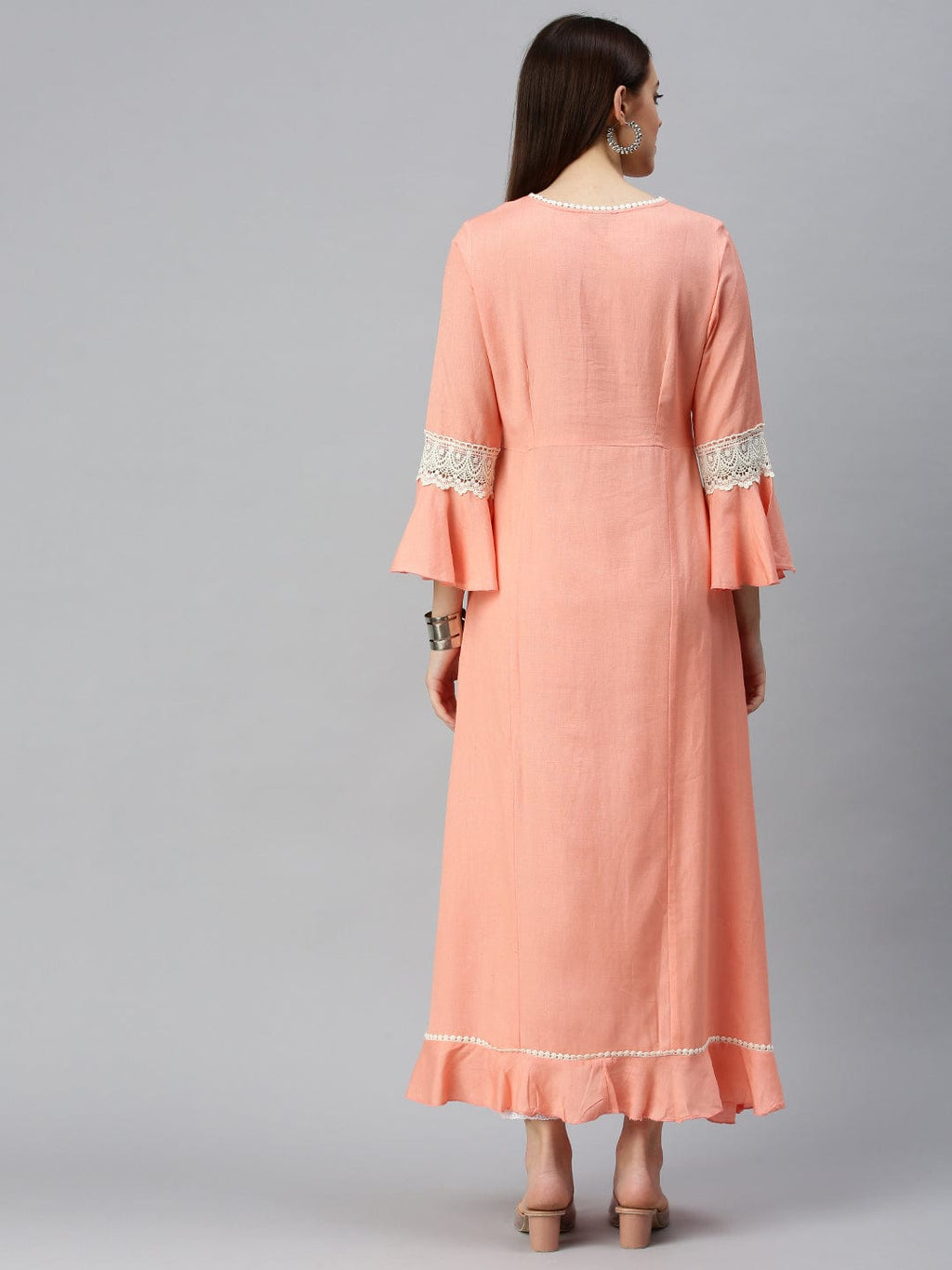 Women's Yoke Design Peach A-Line Kurta