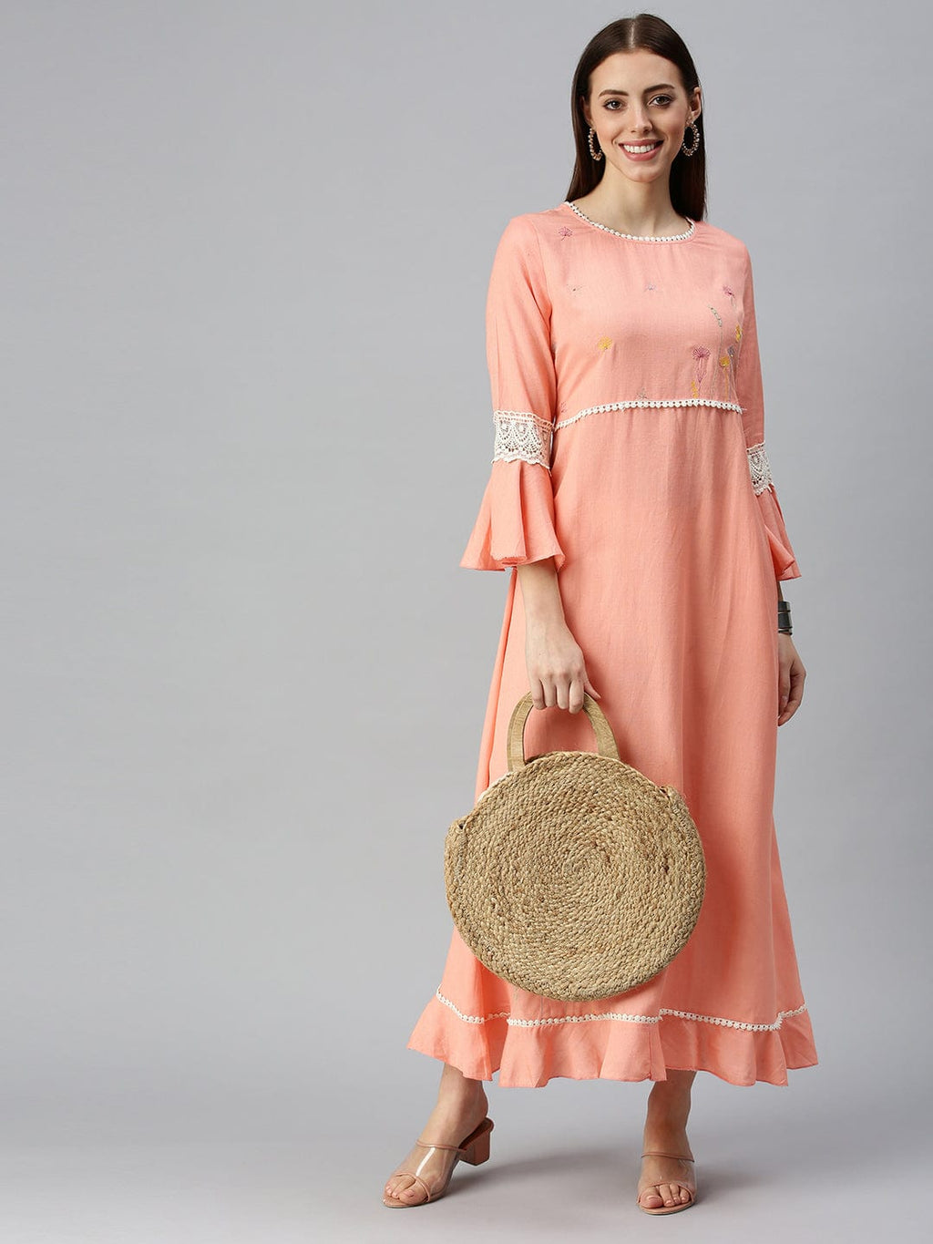 Women's Yoke Design Peach A-Line Kurta