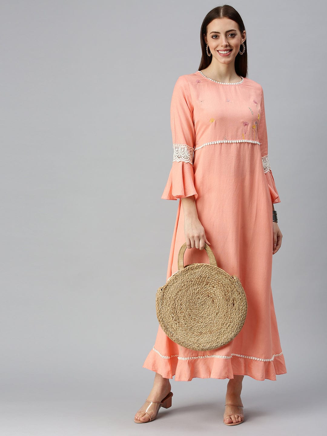 Women's Yoke Design Peach A-Line Kurta
