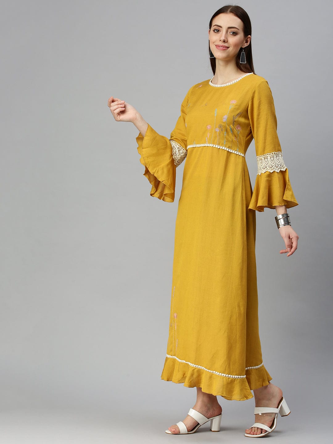 Women's Yoke Design Mustard A-Line Kurta