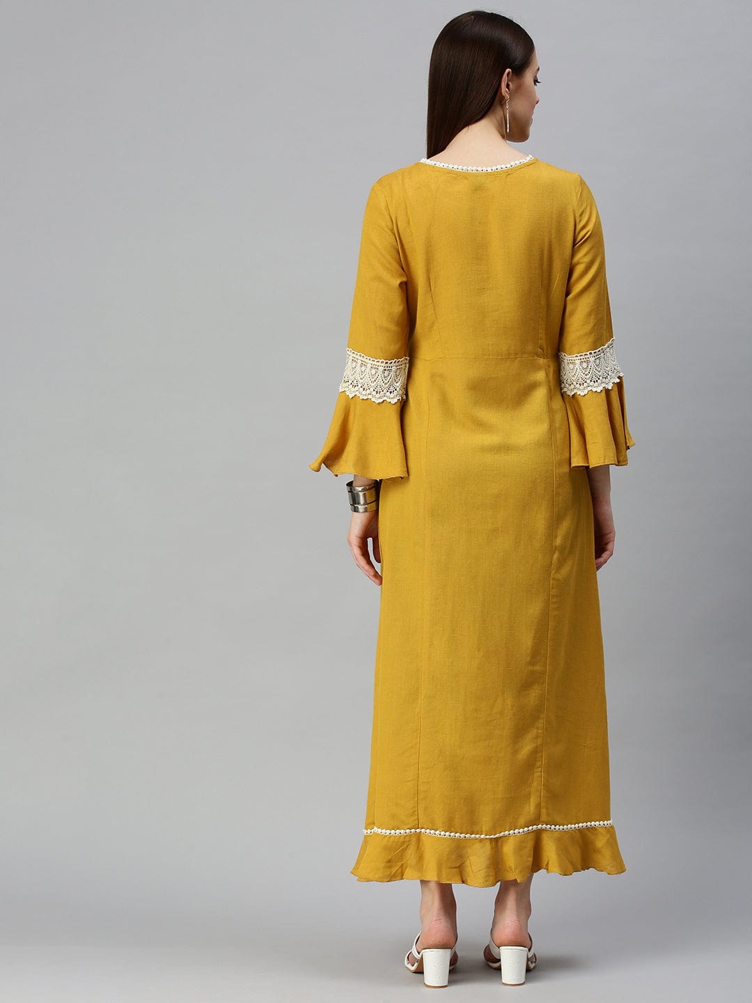 Women's Yoke Design Mustard A-Line Kurta