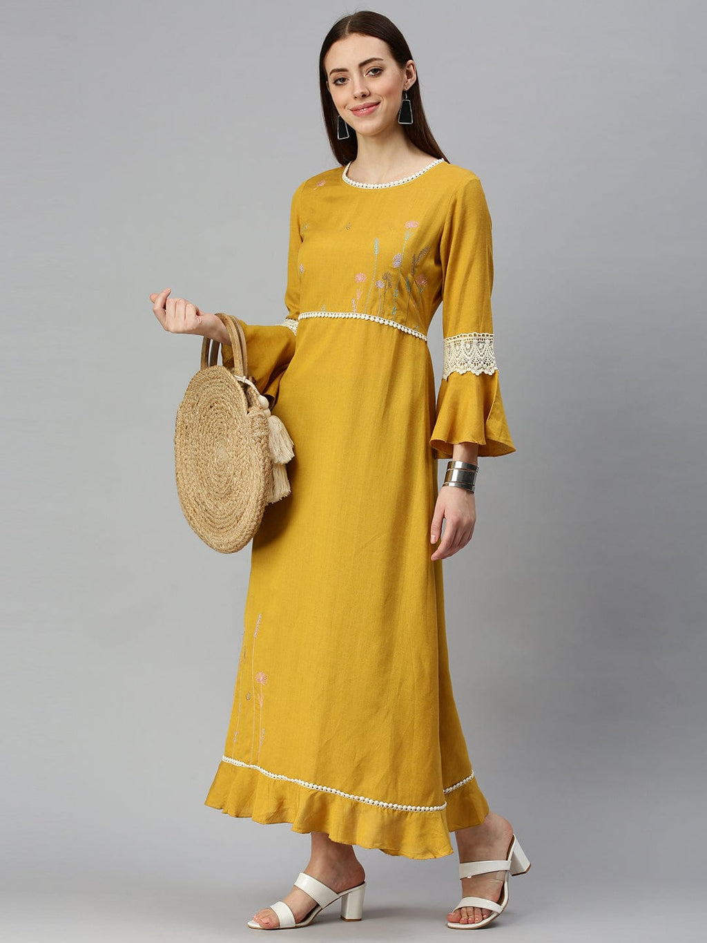 Women's Yoke Design Mustard A-Line Kurta