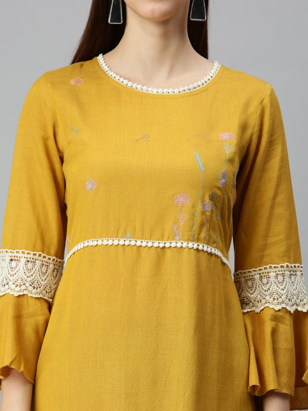 Women's Yoke Design Mustard A-Line Kurta