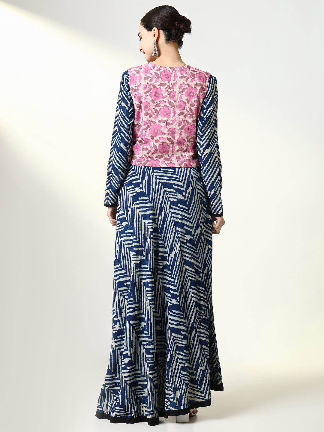 Women's Blue Abstract Anarkali Kurta with Overcoat
