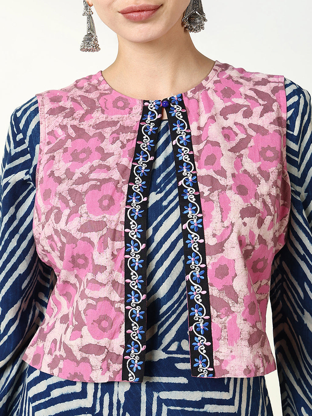 Women's Blue Abstract Anarkali Kurta with Overcoat