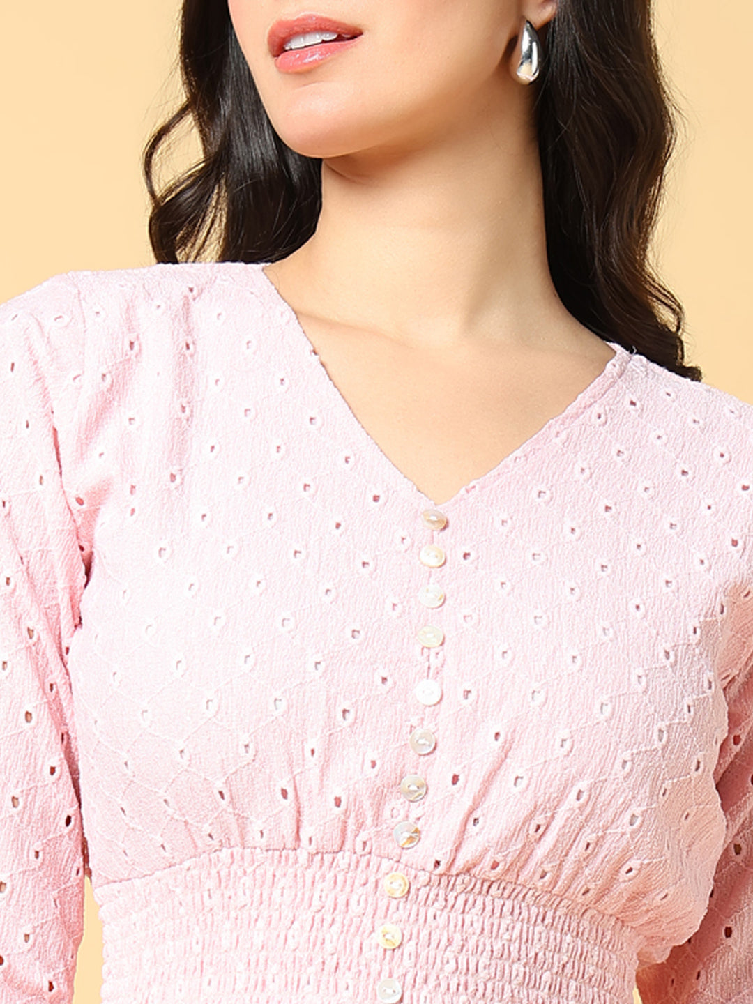 Women's Pink V-neck Fit & Flare Maxi Dress