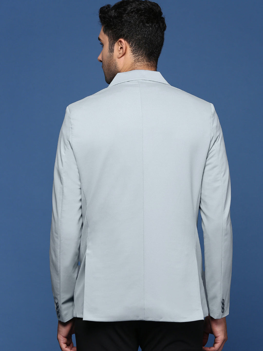 Men's Blue Solid Single Breasted Blazer