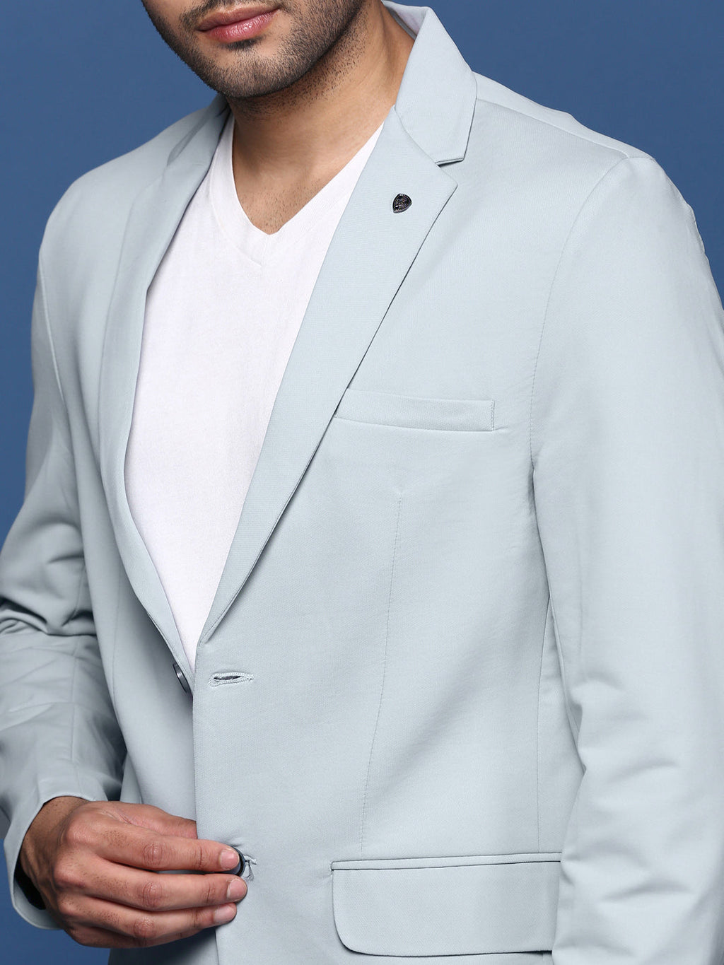 Men's Blue Solid Single Breasted Blazer