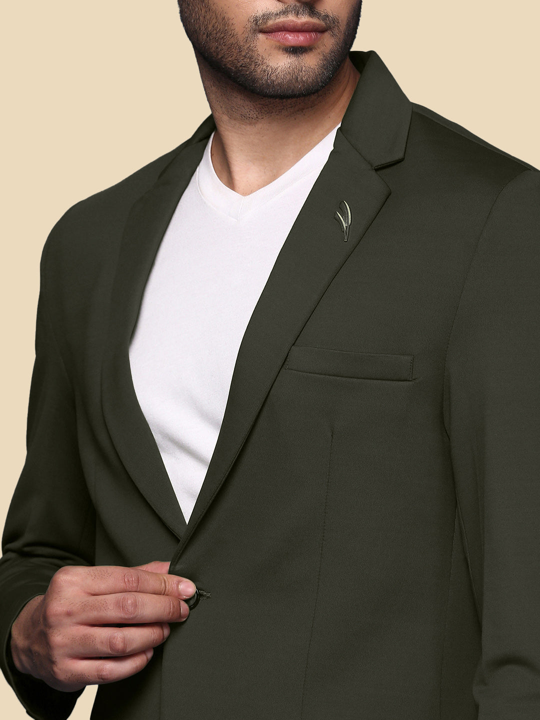 Men's Green Solid Single Breasted Blazer