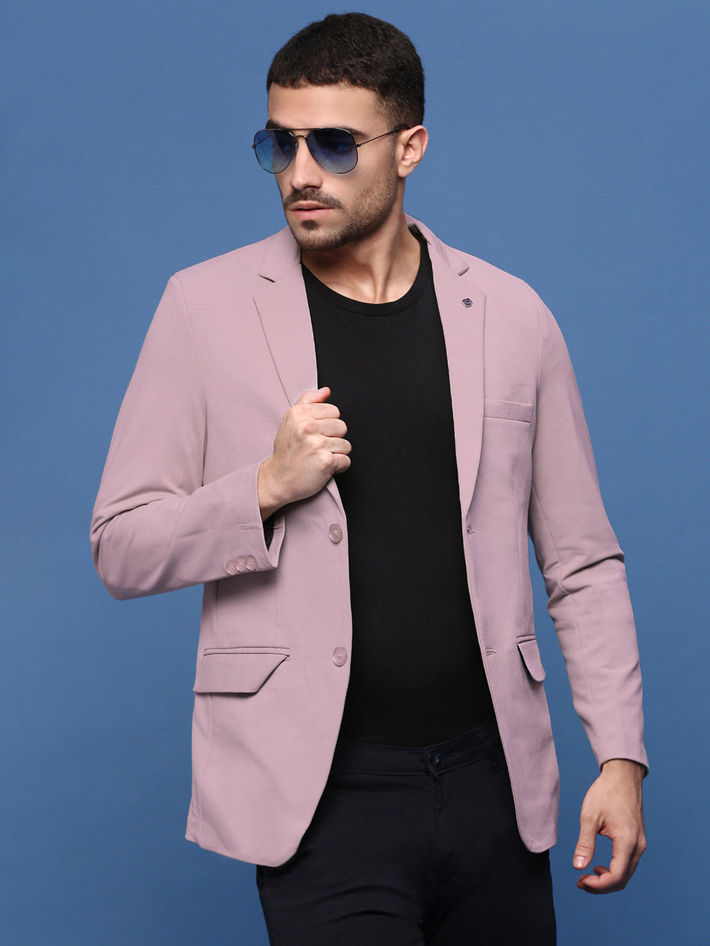 Men's Mauve Solid Single Breasted Blazer