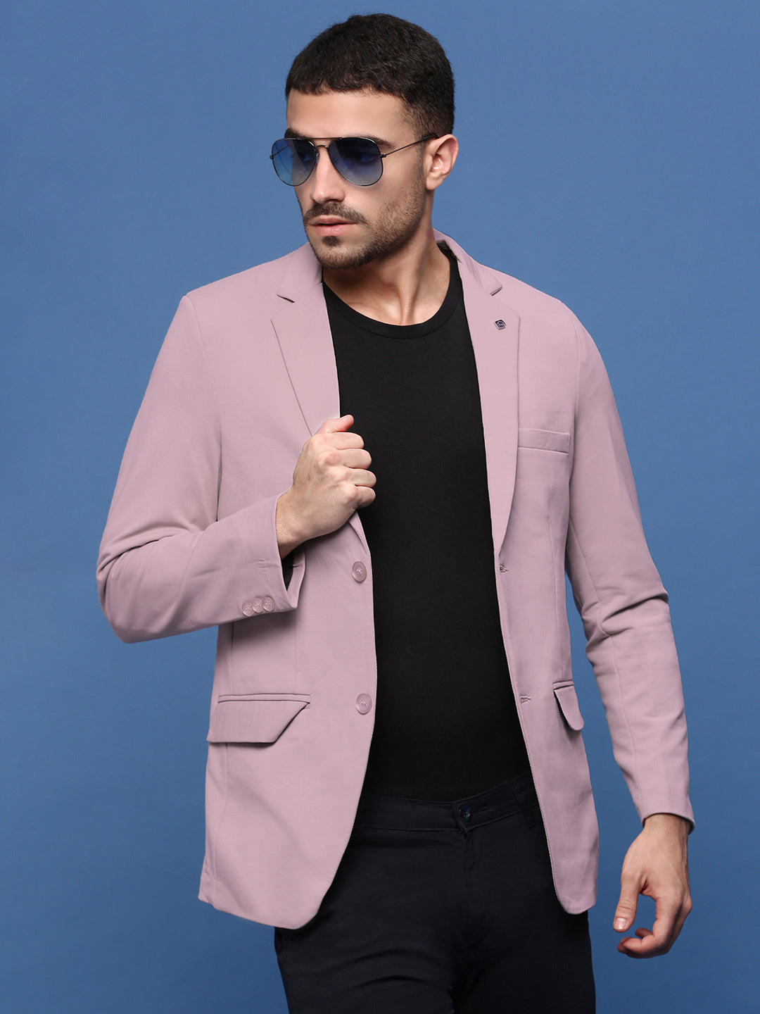 Men's Mauve Solid Single Breasted Blazer