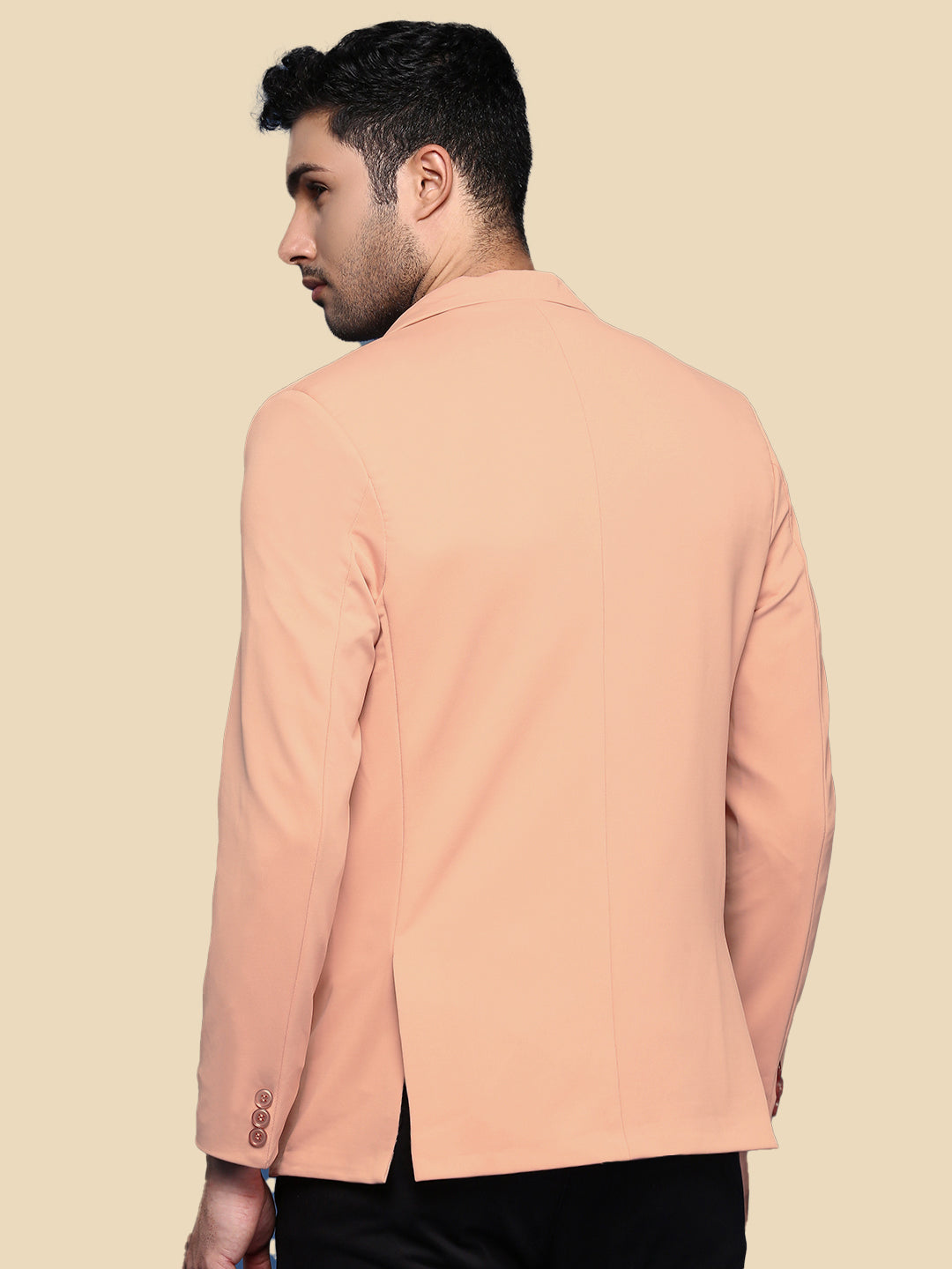 Men's Peach Solid Single Breasted Blazer