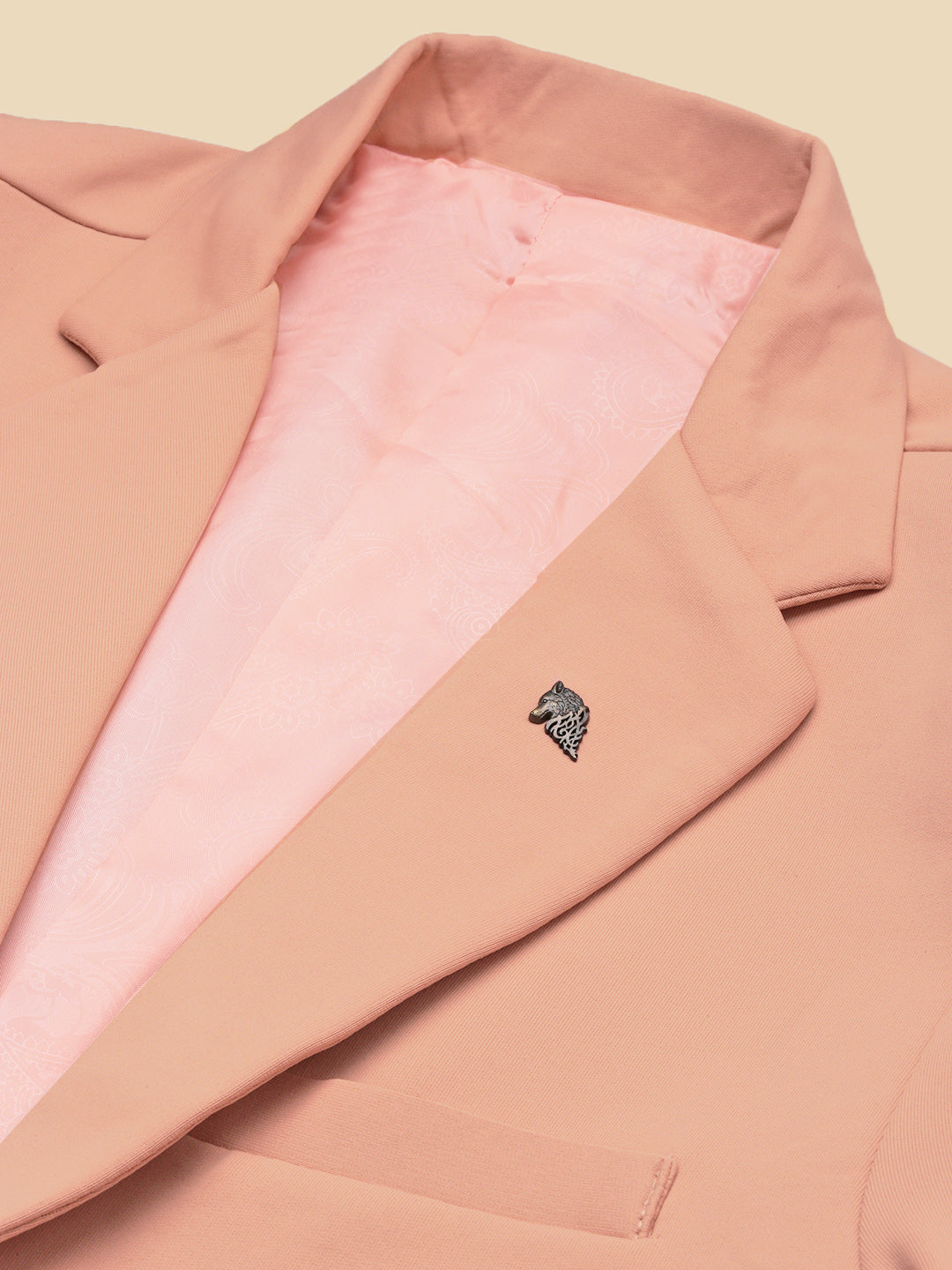 Men's Peach Solid Single Breasted Blazer