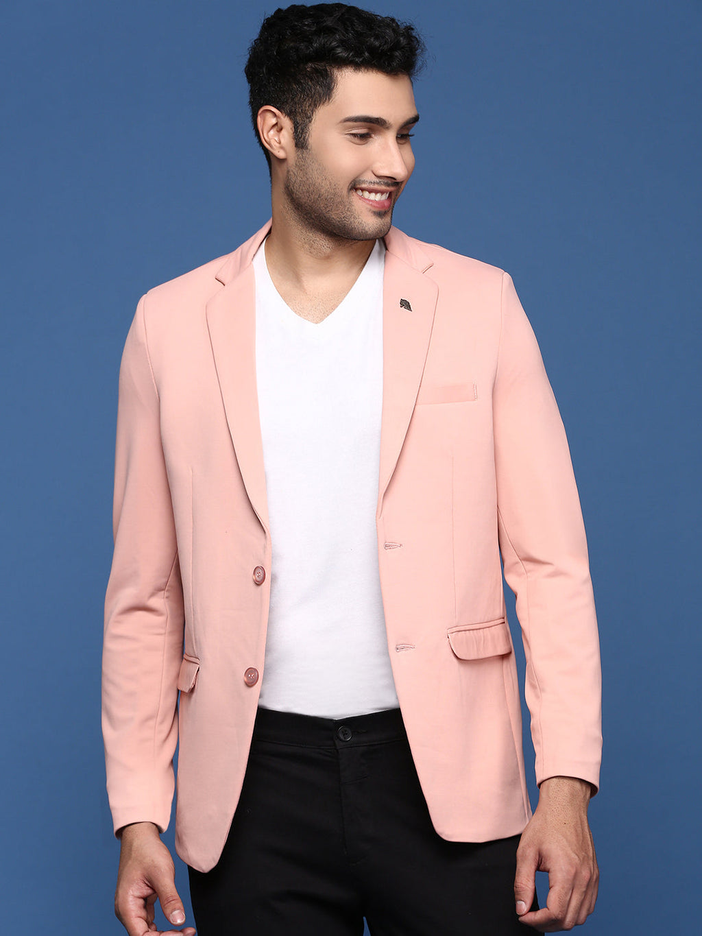 Men's Pink Solid Single Breasted Blazer