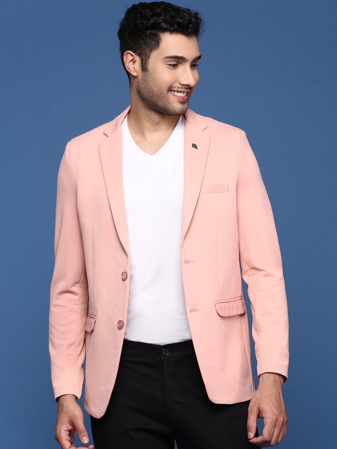 Men's Pink Solid Single Breasted Blazer