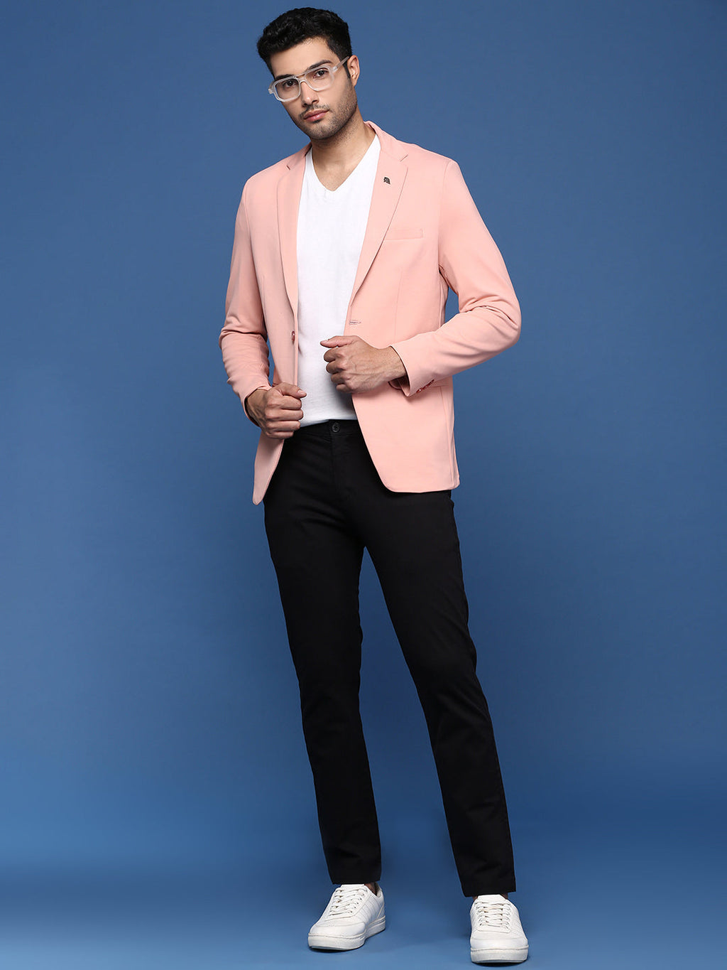 Men's Pink Solid Single Breasted Blazer