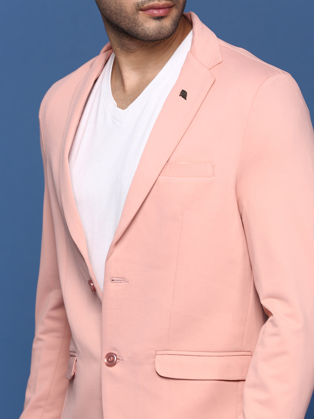 Men's Pink Solid Single Breasted Blazer