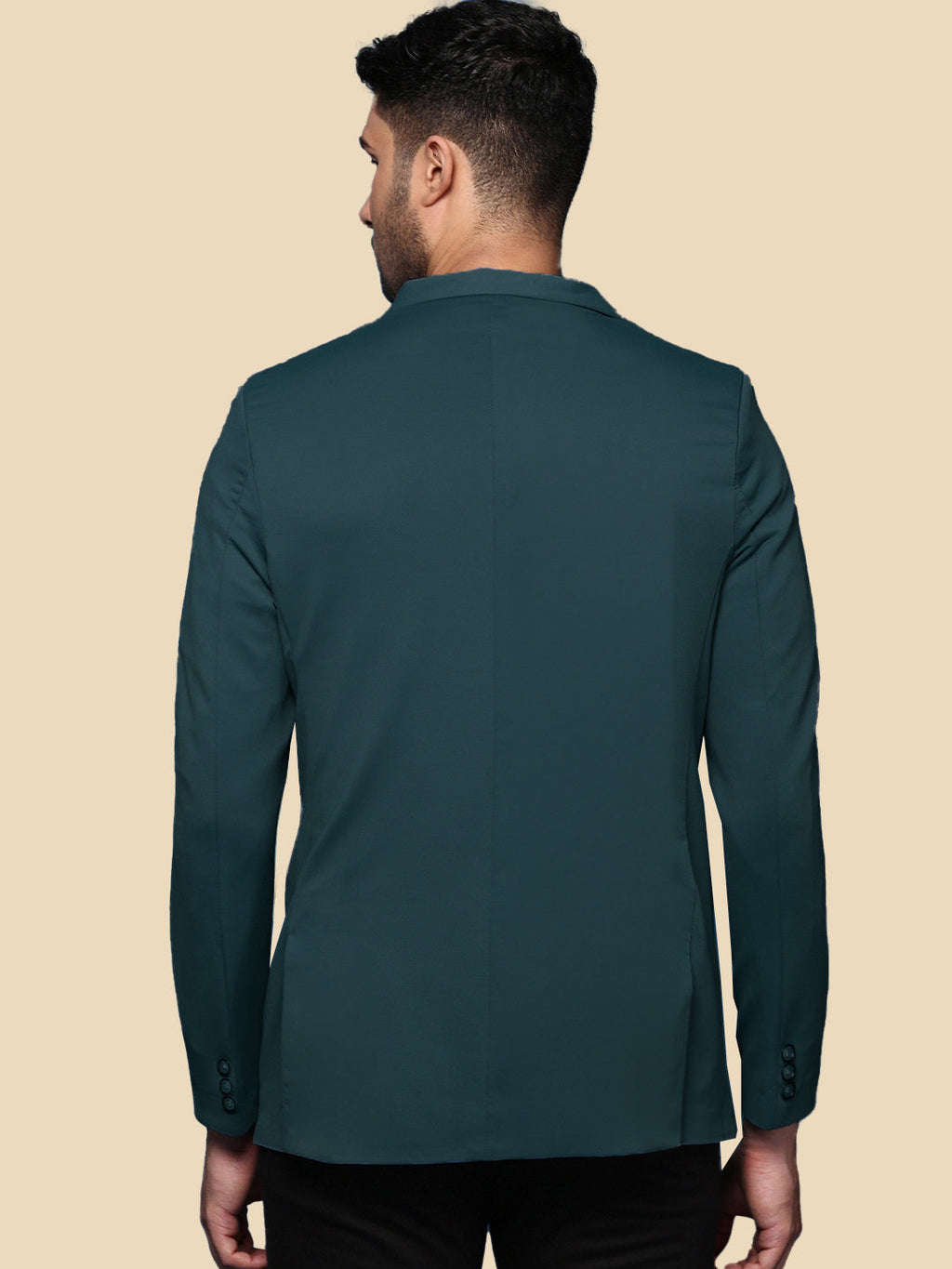 Men's Teal Solid Single Breasted Blazer
