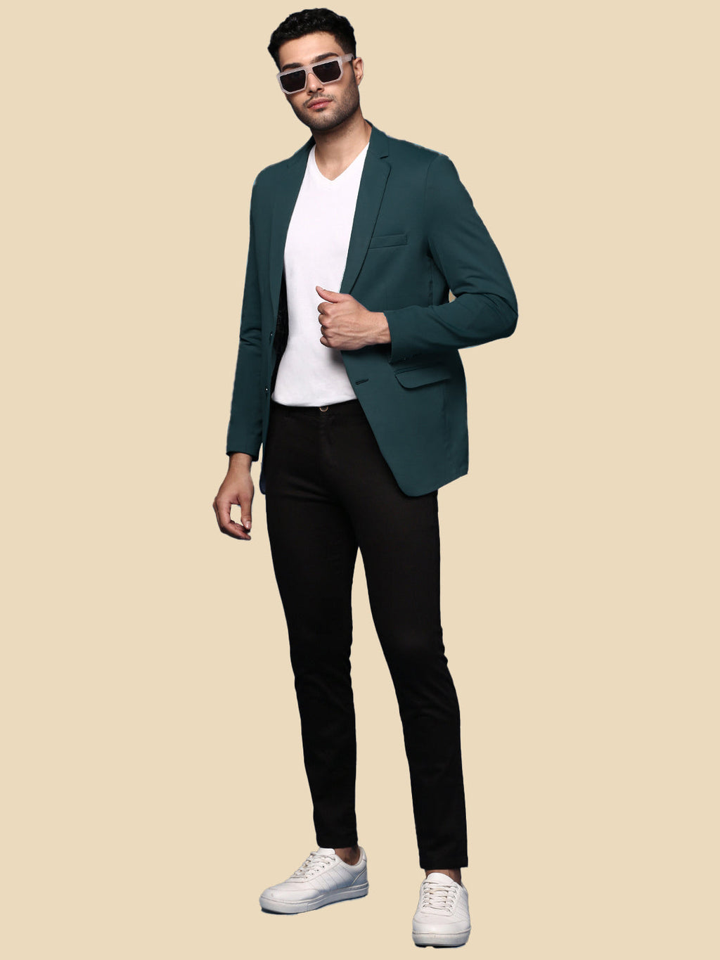 Men's Teal Solid Single Breasted Blazer