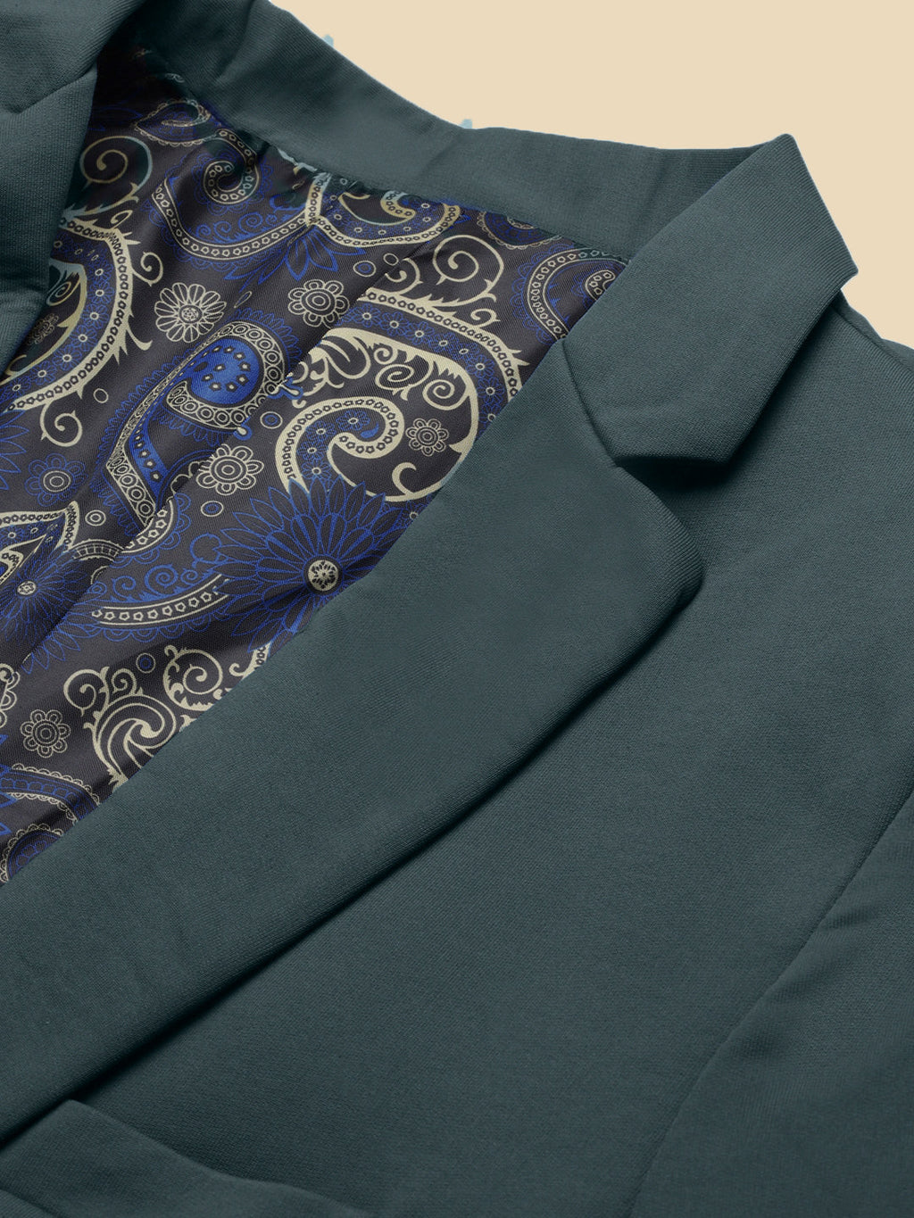 Men's Teal Solid Single Breasted Blazer