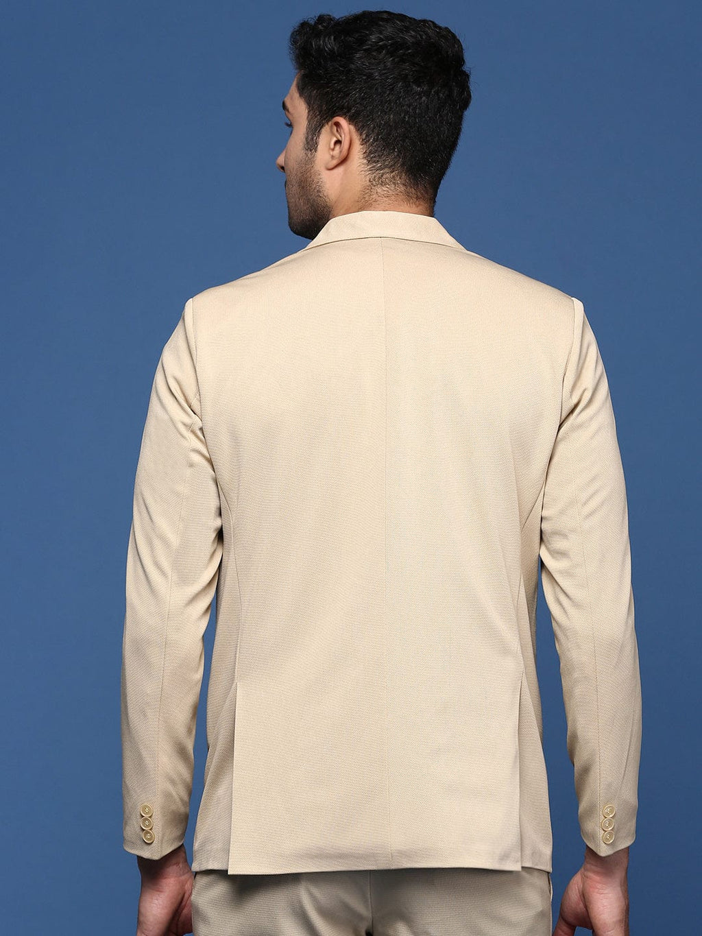 Men's Beige Slim Fit Single Breasted Cotton Blazer