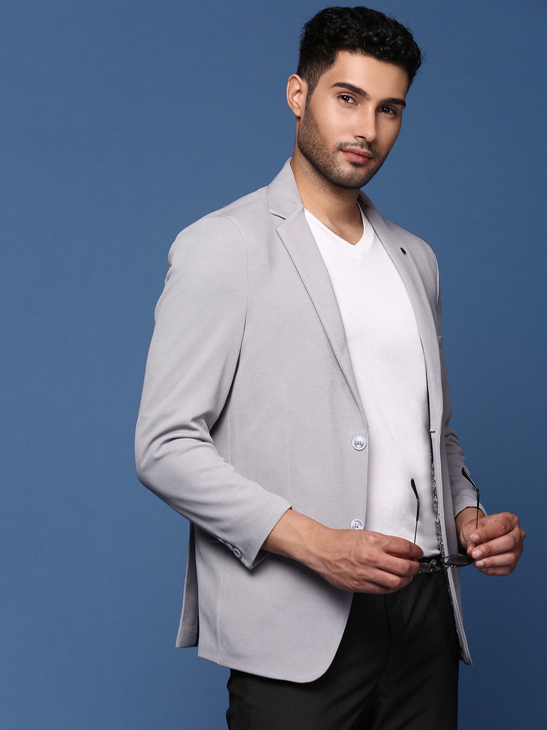 Men's Grey Single Breasted Slim Fit Casual Blazer