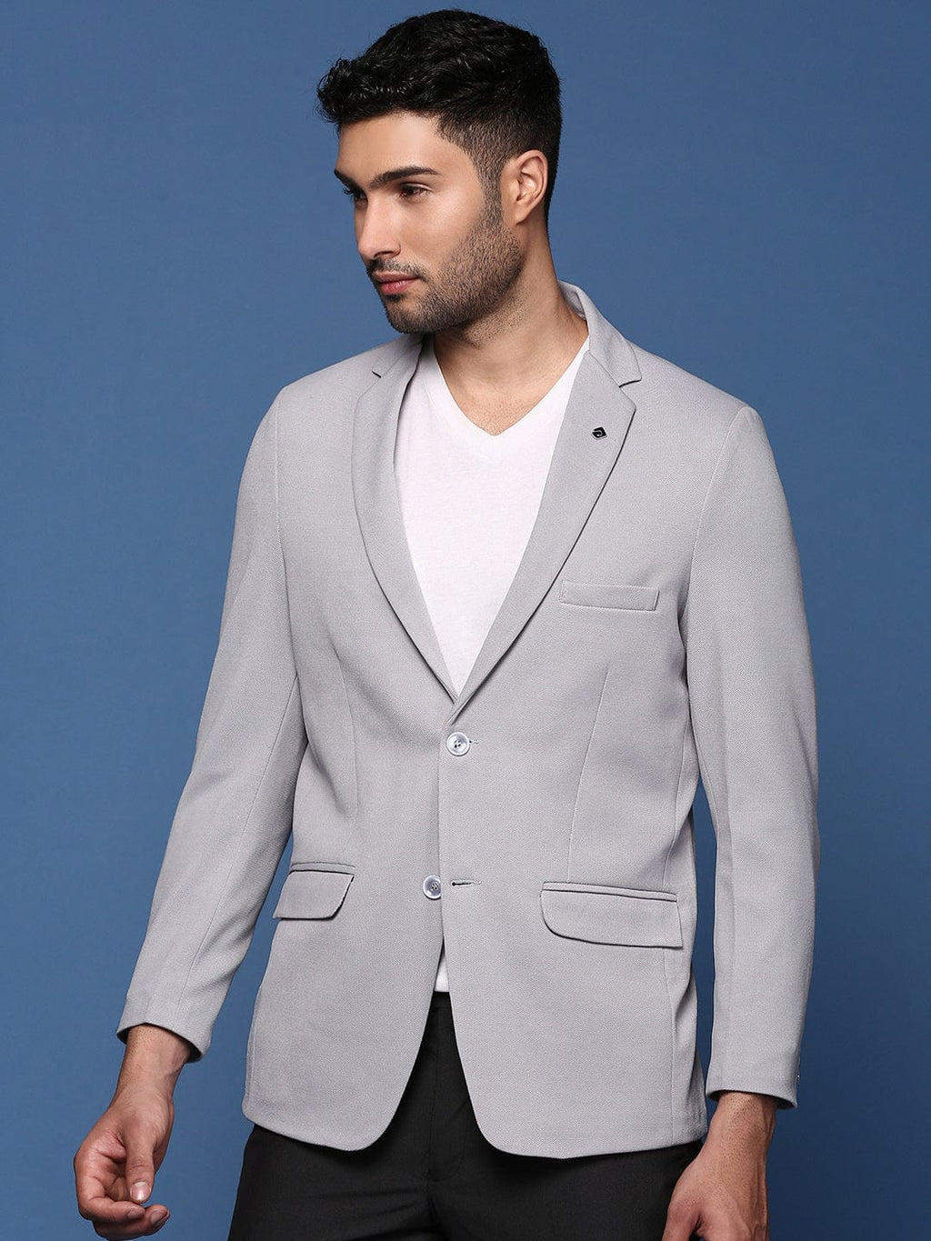 Men's Grey Single Breasted Slim Fit Casual Blazer