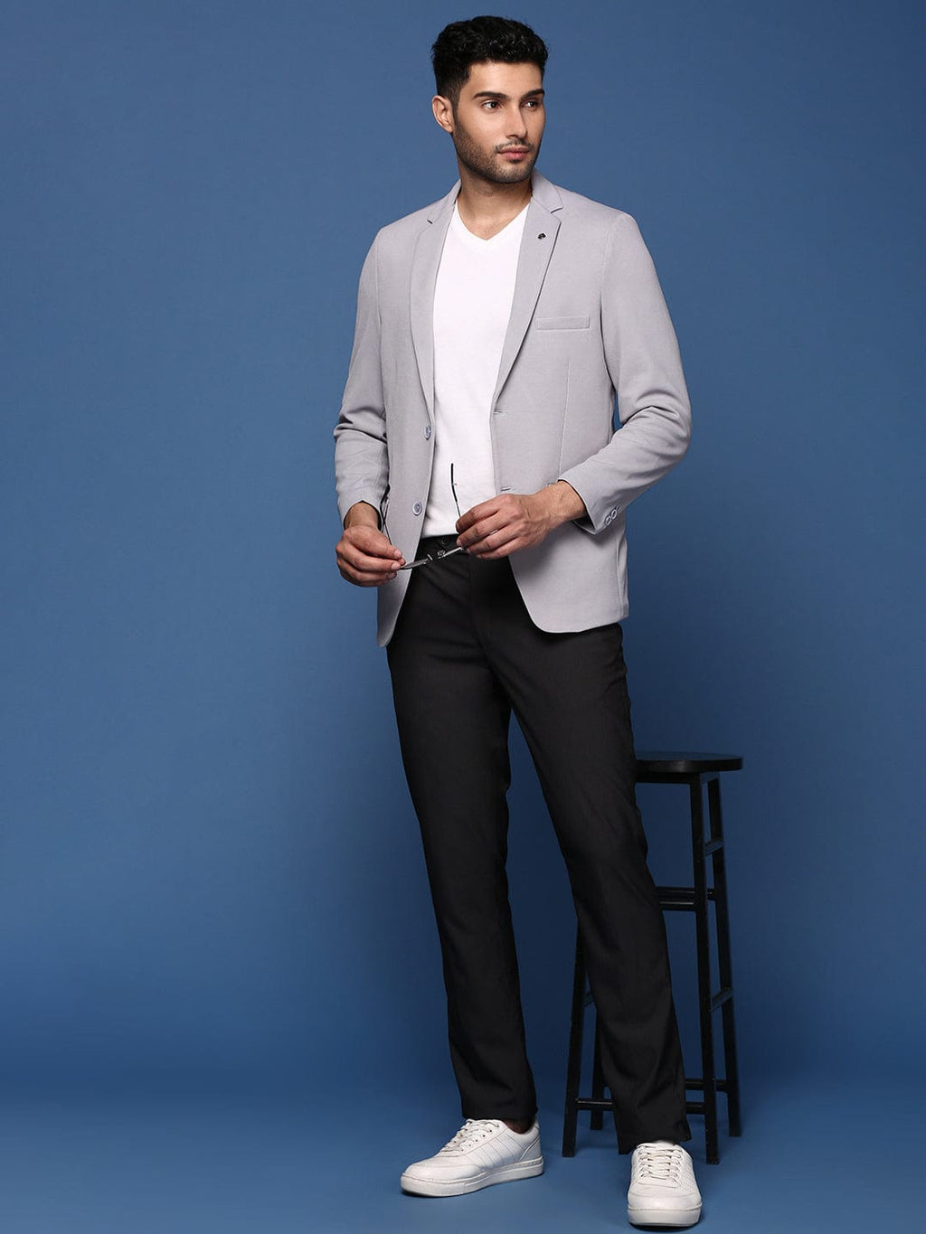 Men's Grey Single Breasted Slim Fit Casual Blazer