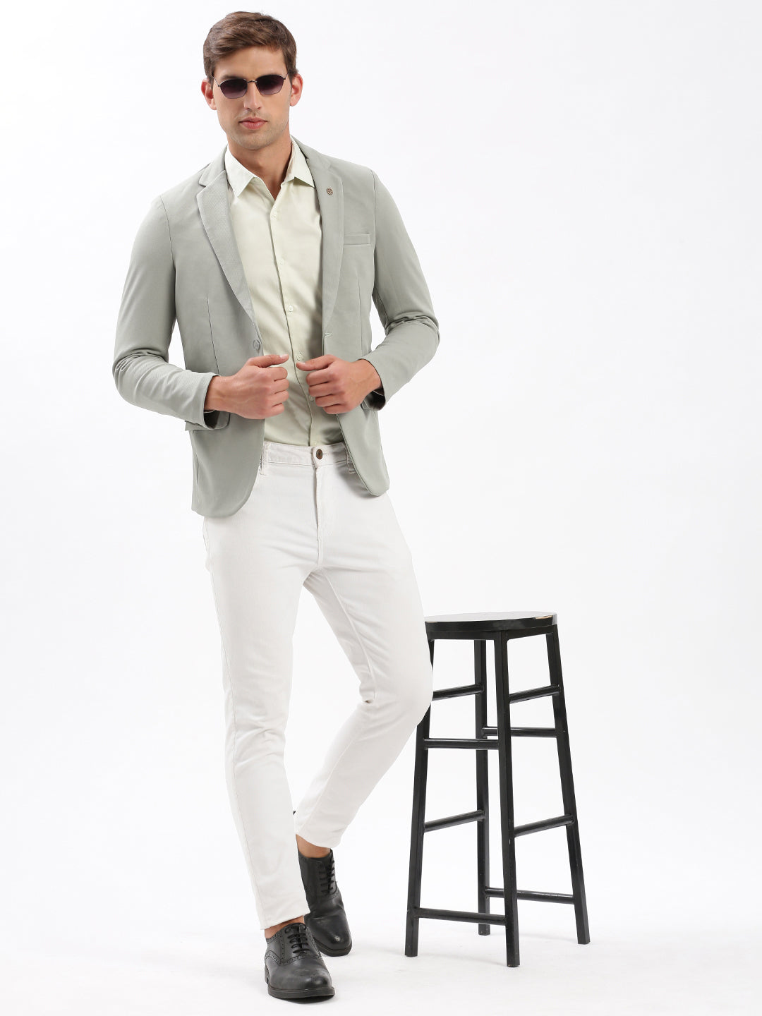 Men's Notched Lapel Solid Olive Blazer