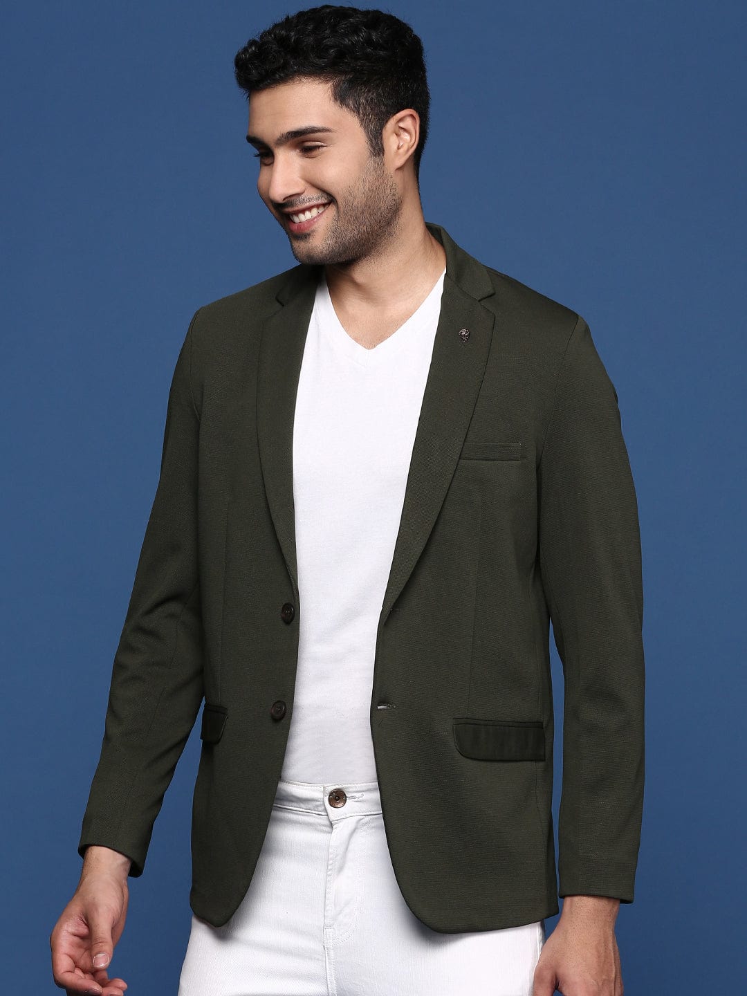 Men's Green Slim Fit Single Breasted Cotton Blazer