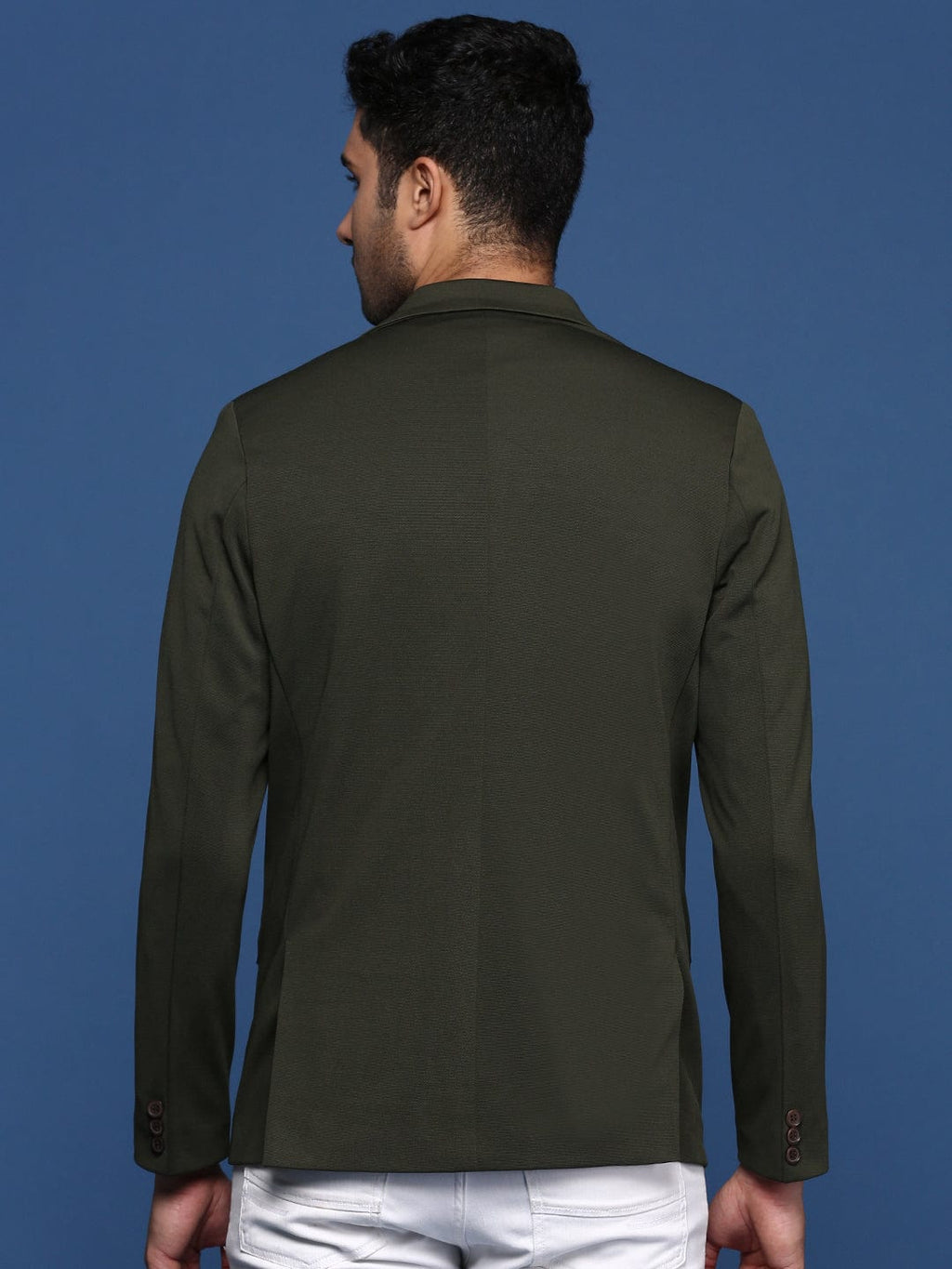 Men's Green Slim Fit Single Breasted Cotton Blazer