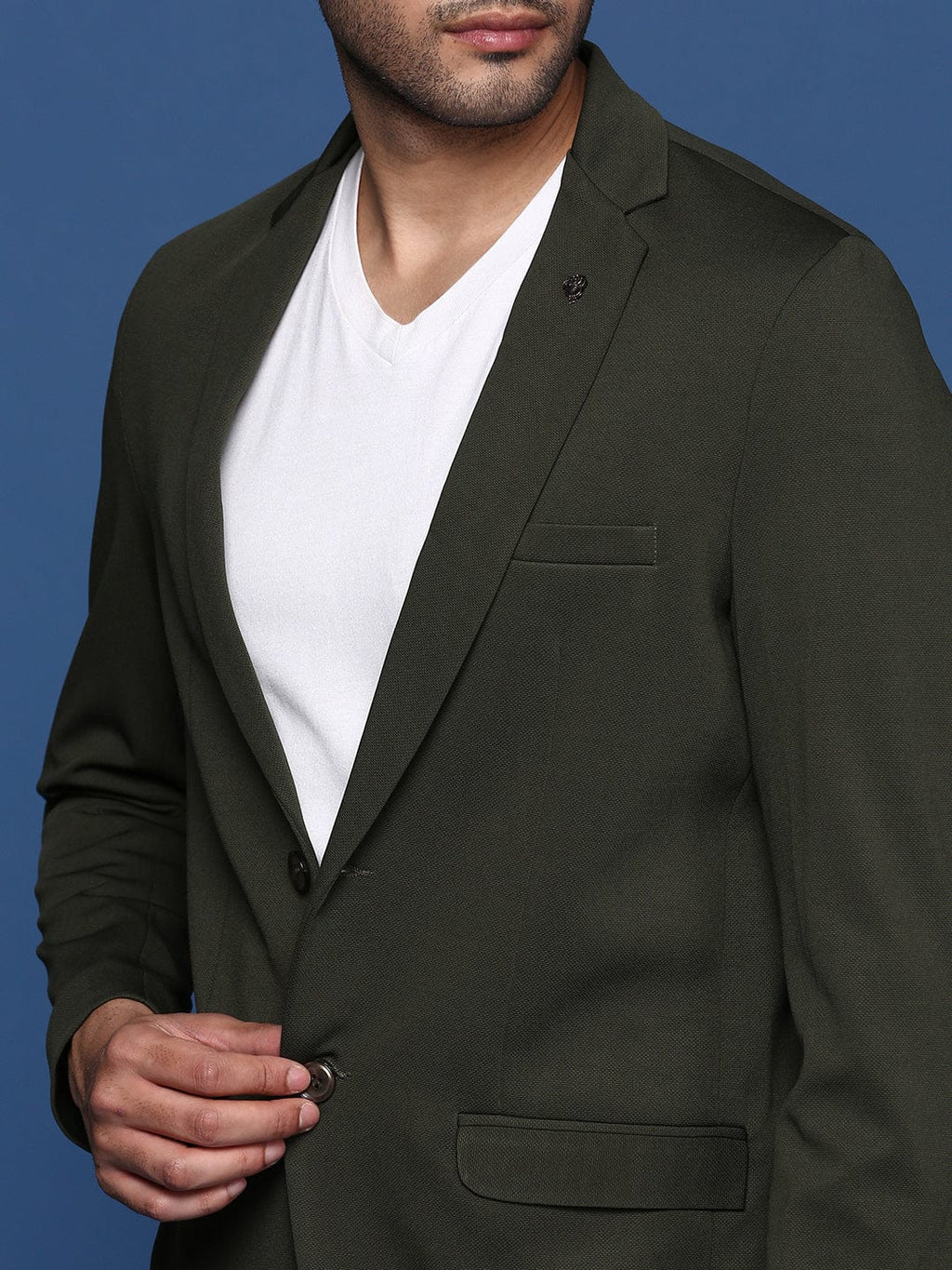 Men's Green Slim Fit Single Breasted Cotton Blazer