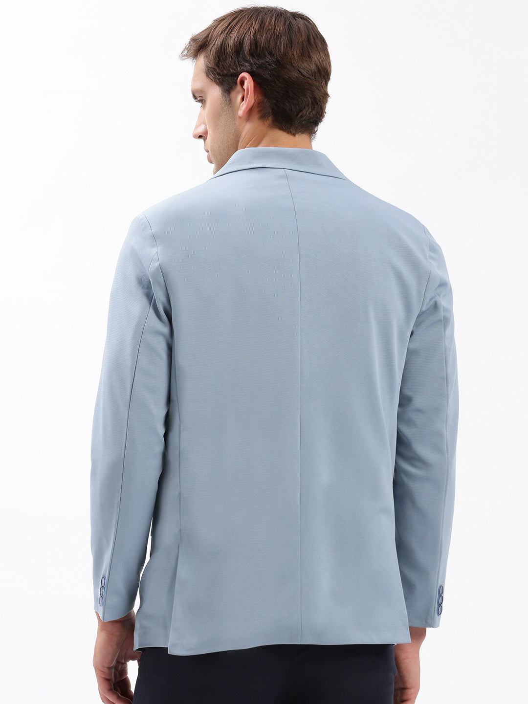 Men's Blue Slim-Fit Notched Lapel Dobby Single Breasted Blazer