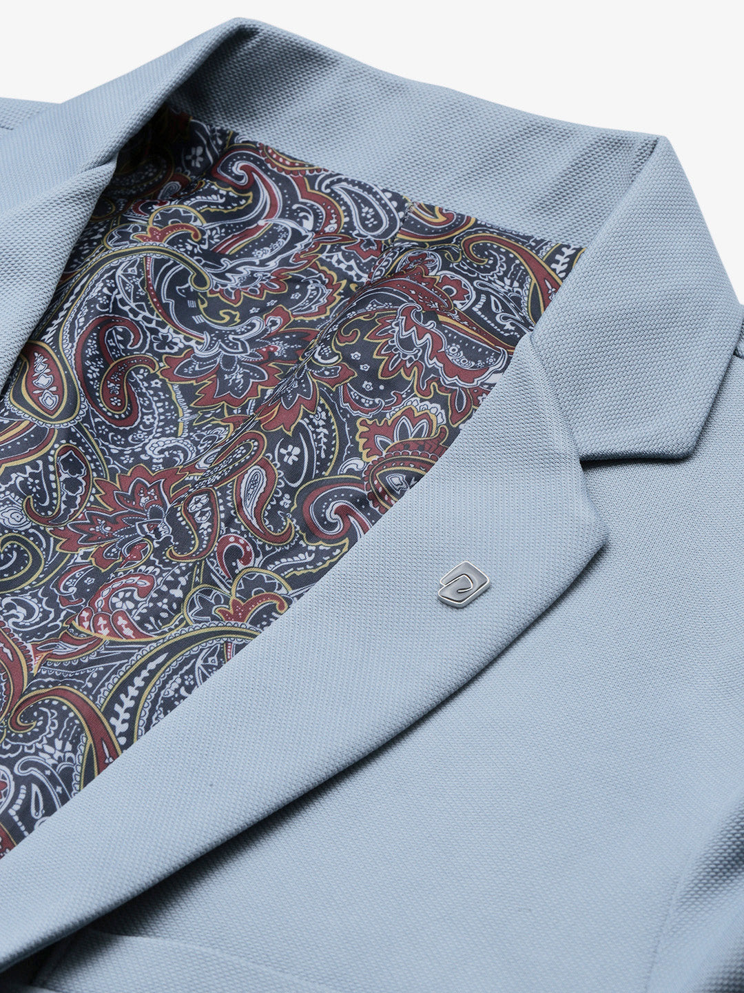 Men's Blue Slim-Fit Notched Lapel Dobby Single Breasted Blazer