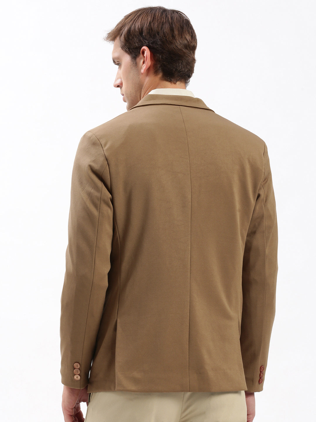 Men's Notched Lapel Solid Brown Blazer