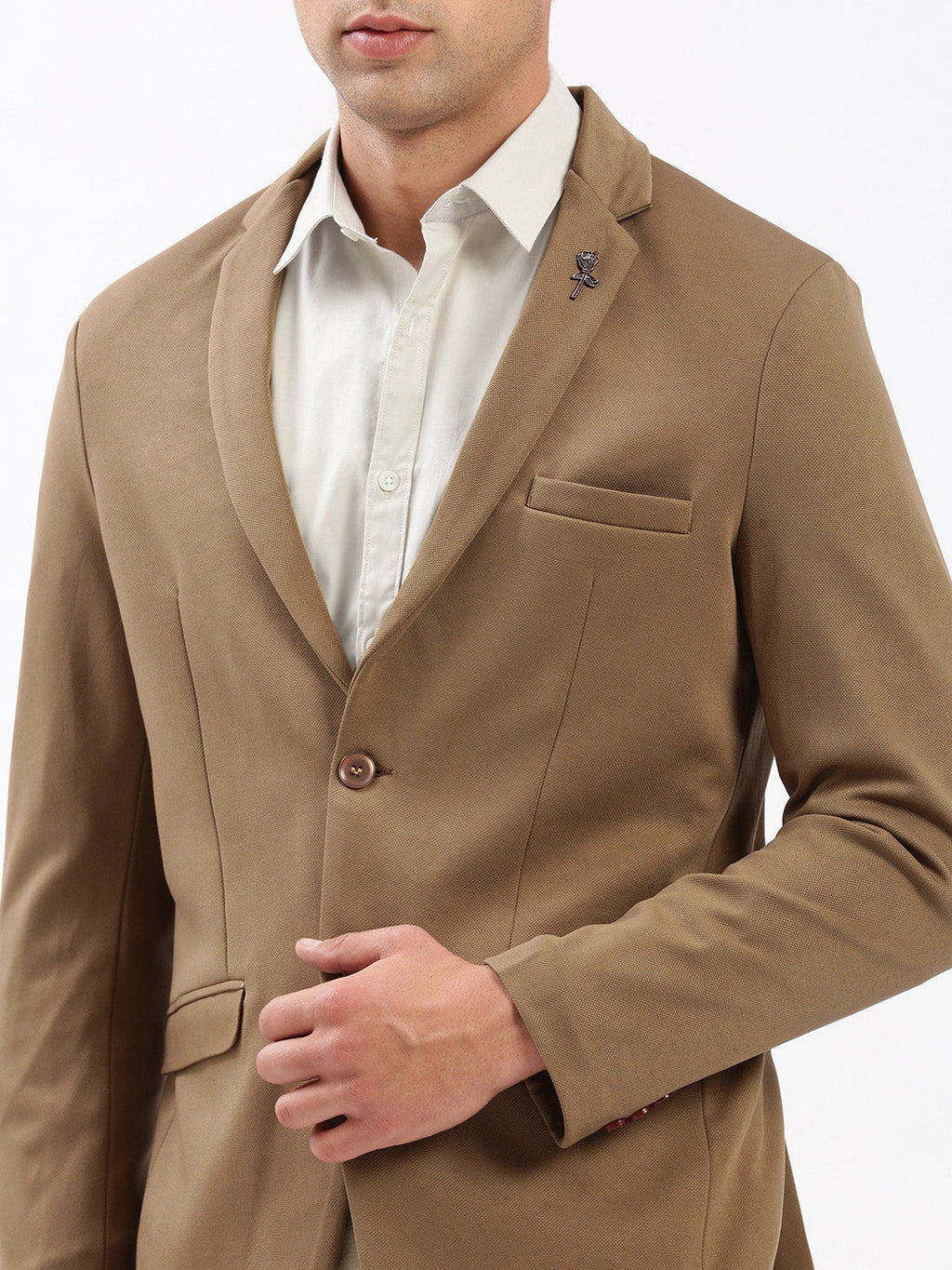 Men's Notched Lapel Solid Brown Blazer