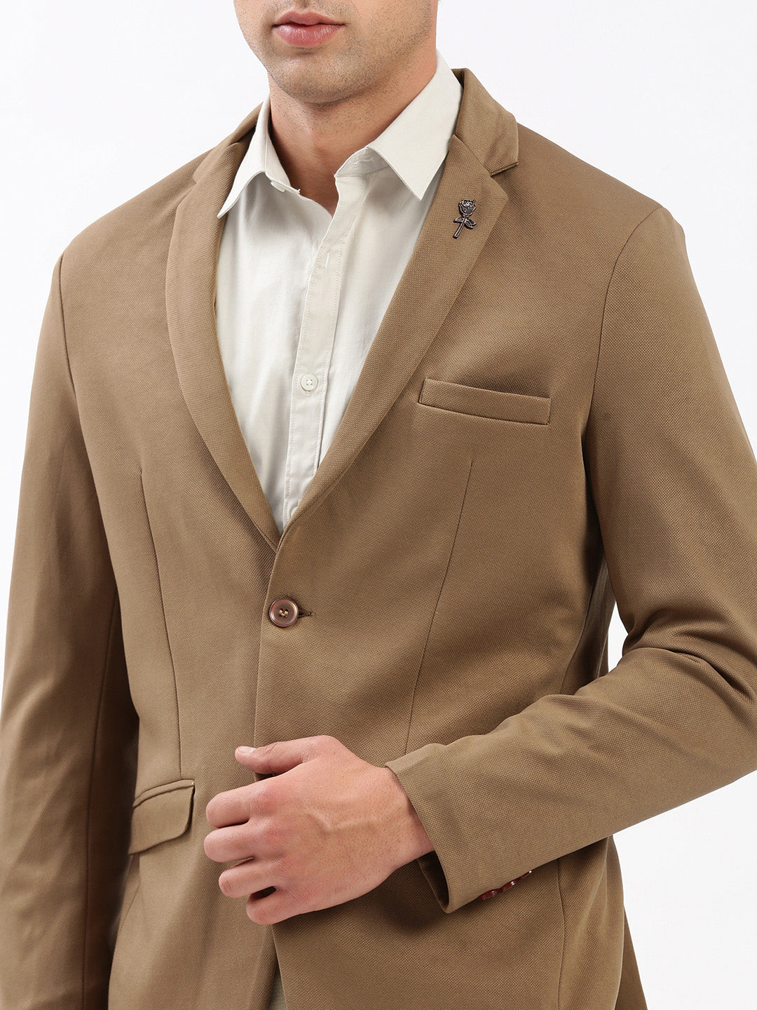 Men's Notched Lapel Solid Brown Blazer