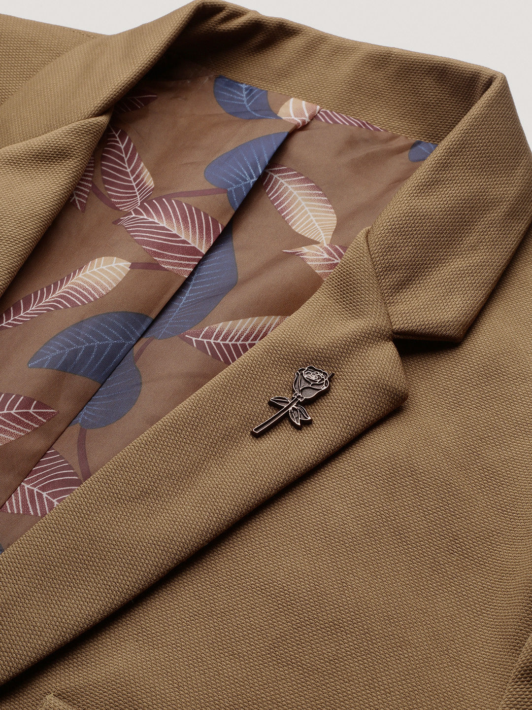 Men's Notched Lapel Solid Brown Blazer