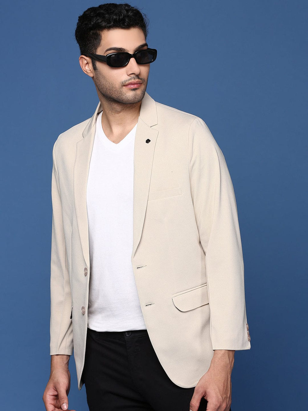 Men's Cream Slim Fit Single Breasted Blazer