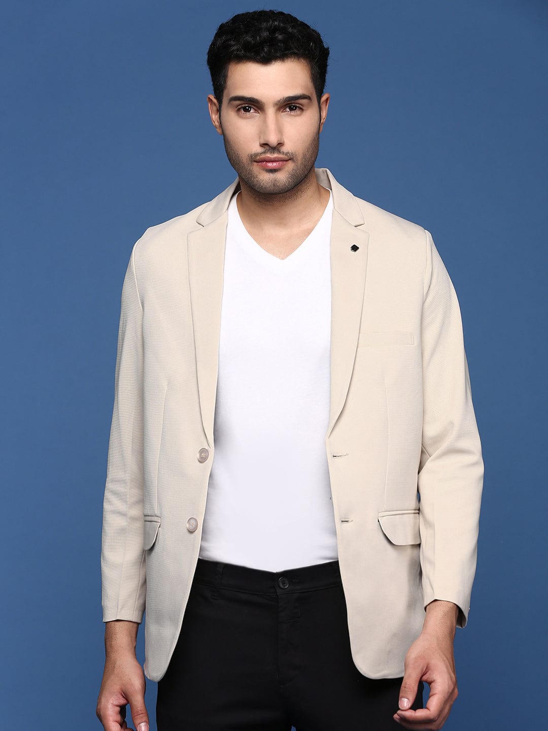 Men's Cream Slim Fit Single Breasted Blazer