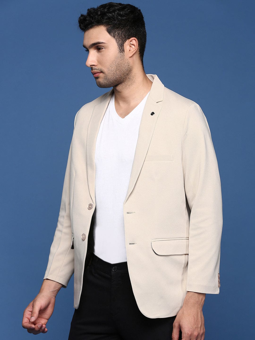 Men's Cream Slim Fit Single Breasted Blazer