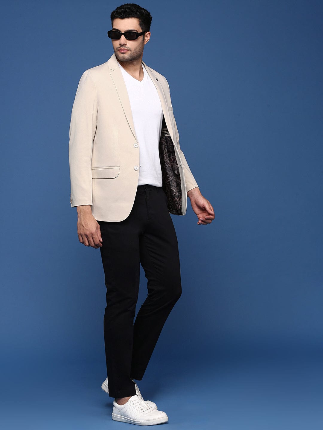 Men's Cream Slim Fit Single Breasted Blazer