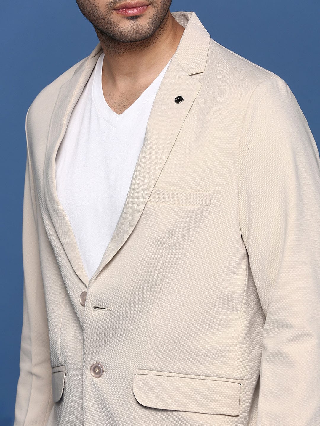 Men's Cream Slim Fit Single Breasted Blazer